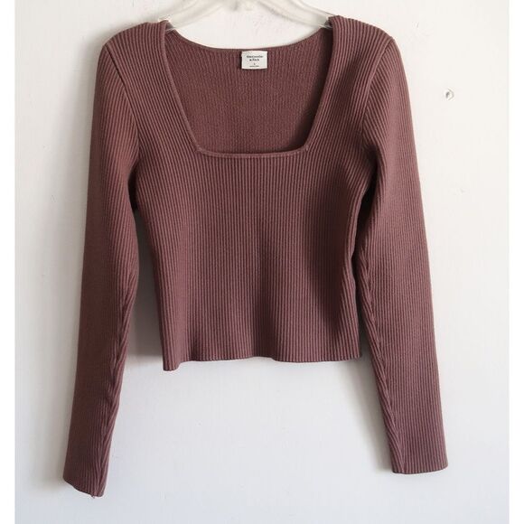 Abercrombie & Fitch Rose Mauve Ribbed Long Sleeve Top - Size Small - Picture 1 of 8